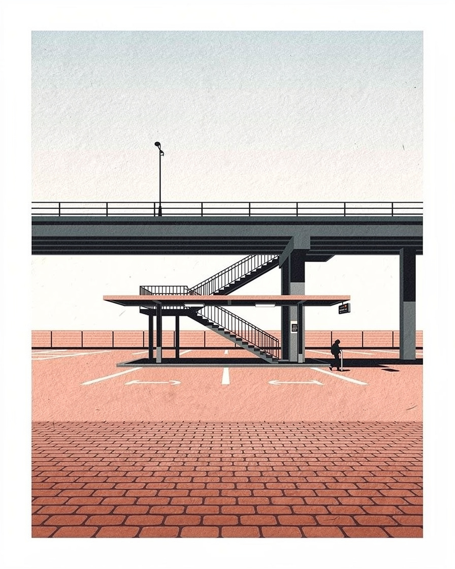 Parking relais de surface au pied d'une ligne de métro aérienne